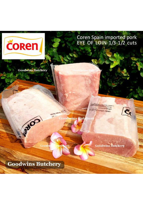 Pork EYE of LOIN sirloin karbonat SKIN OFF frozen COREN Spain roast small 1/3-1/4 cuts +/- 1kg (price/kg)